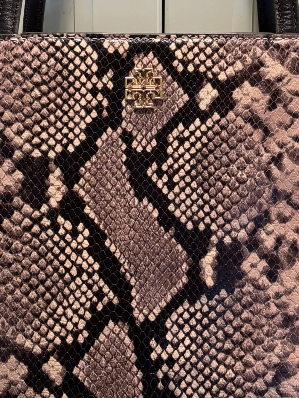 Tory Burch Snakeskin-Embossed Pink/Brown/Black Tote Bag